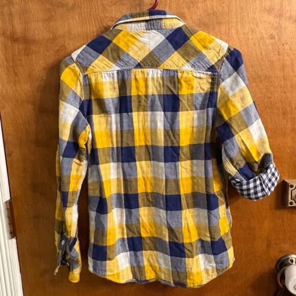 Blue Yellow Kid Long Sleeve Flannel Button Up Collared Casual Nice Youth Boys L - Picture 7 of 9